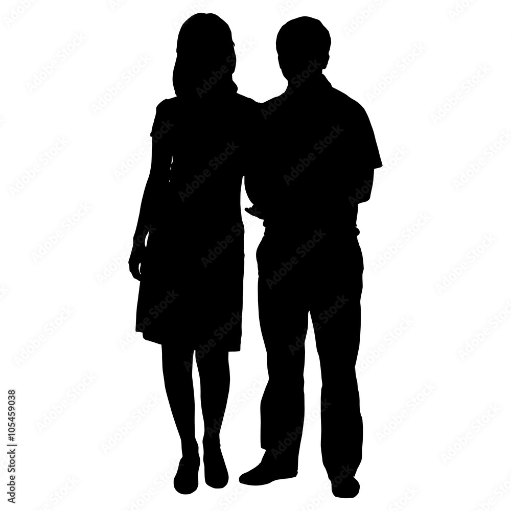 silhouettes of romantic couple on a white background