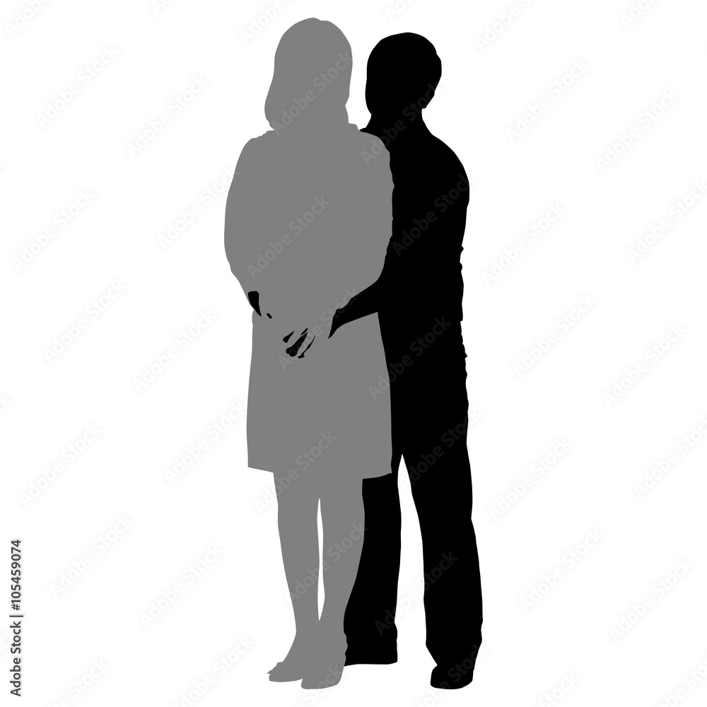 silhouettes of romantic couple on a white background