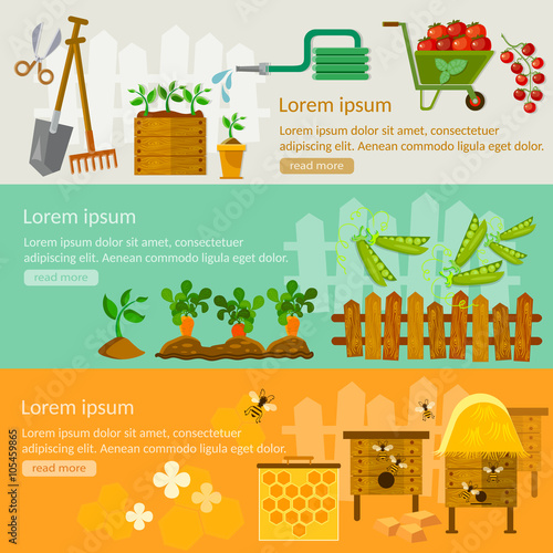 Spring gardening banners seedling cultivation beekeeping root