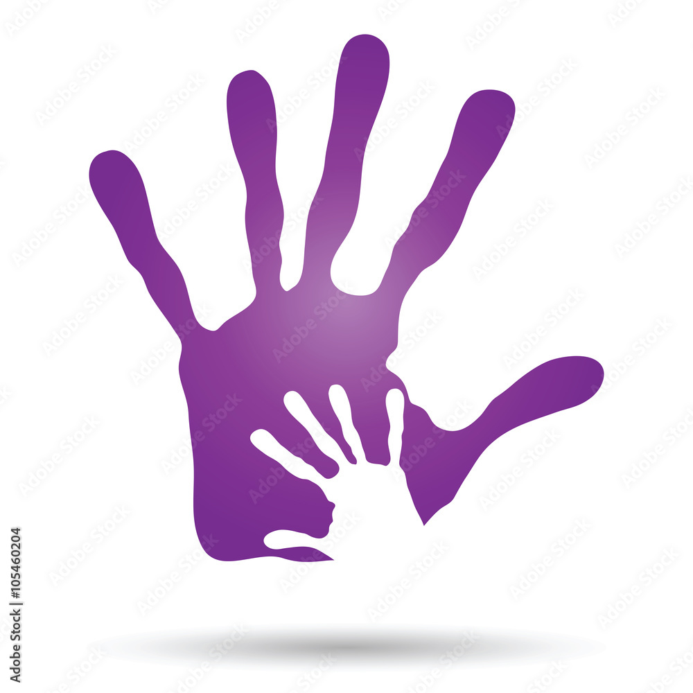 Conceptual mother and child hand print isolated