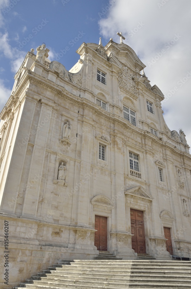 Main facade of the New Cathedral in Coimbra, Portugal