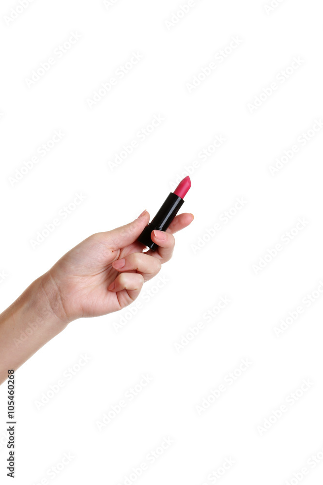 Female hand with lipstick for make-up isolated on white Female hand with lipstick for make-up isolated on white