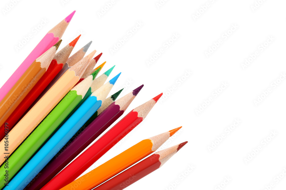 Drawing colourful pencils on a white background, close up