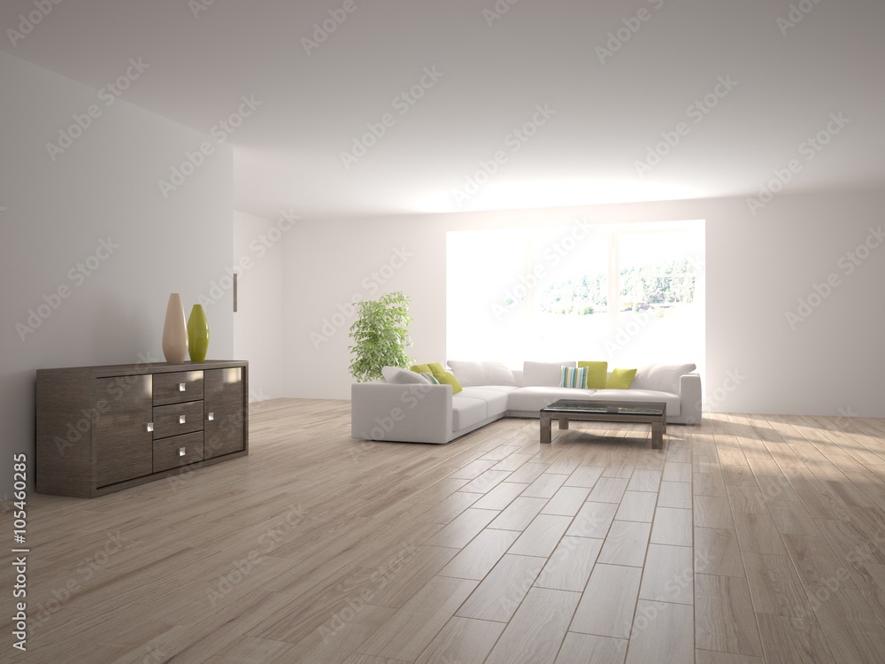 Fototapeta premium bright interior design of living room with colored furniture - 3d illustration
