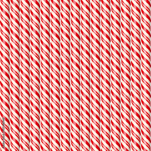 Realistic red candy canes. Seamless pattern