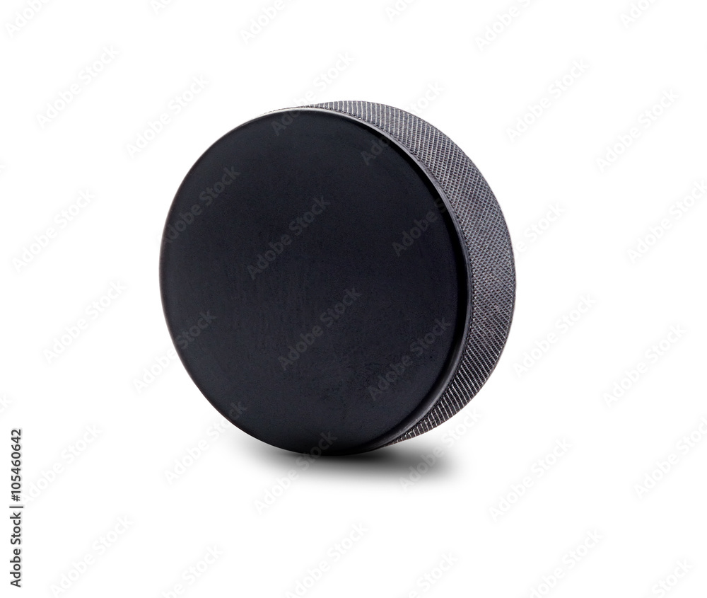 Naklejka premium An Upright Hockey Puck Isolated on White Background