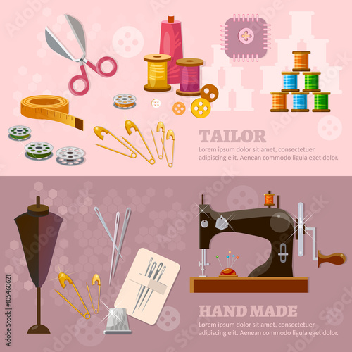Seamstress and tailor banners sewing machine tailoring clothes