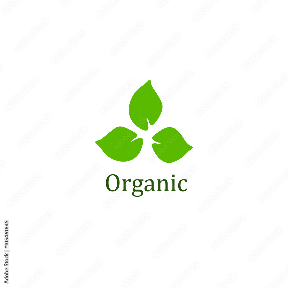 Organic sign with three green leaves Organic sign with three green leaves