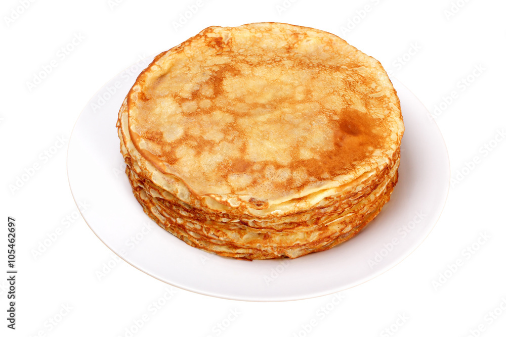 Stack of pancakes on white plate Stack of pancakes on white plate