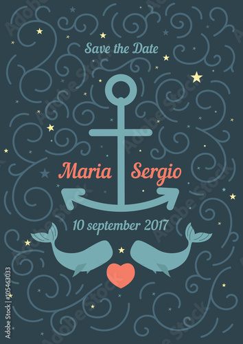 Invitation to the wedding in a marine theme.