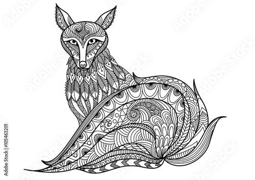 Red fox line art design for coloring book for adult, tattoo, t shirt design and so on