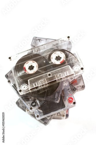 Stack of old audio cassette tapes (isolated on white)