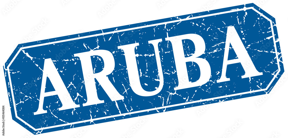 Aruba blue square grunge retro style sign
