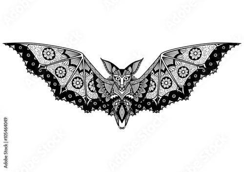 Bat line art design for tattoo, t shirt design, coloring book, and so on