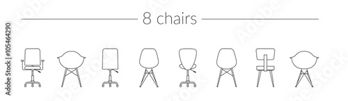 Vector Thin Line Icon Set Chairs photo
