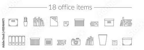 Vector Thin Line Icons Set Office Items