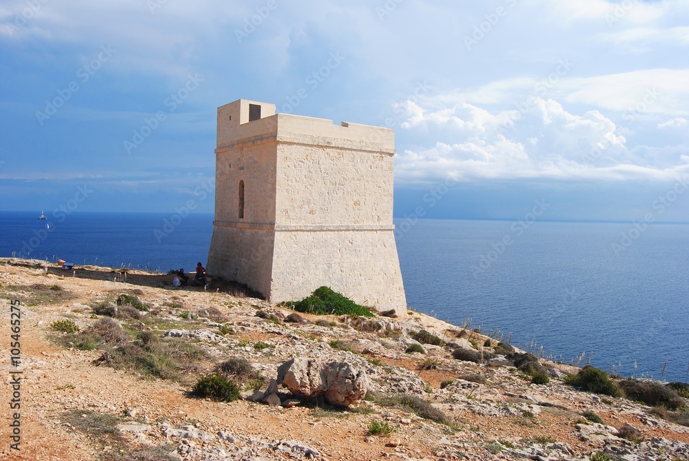 17th-century watchtower on the cliff top to the southeast of Mnajdra temple.