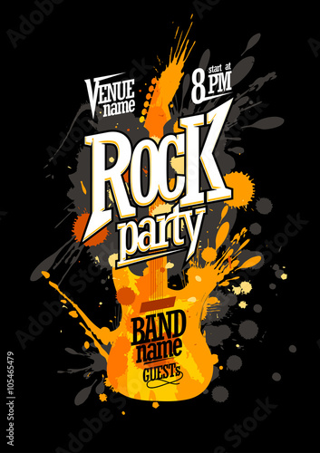 Rock party poster design with guitar