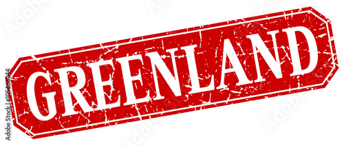 Greenland red square grunge retro style sign
