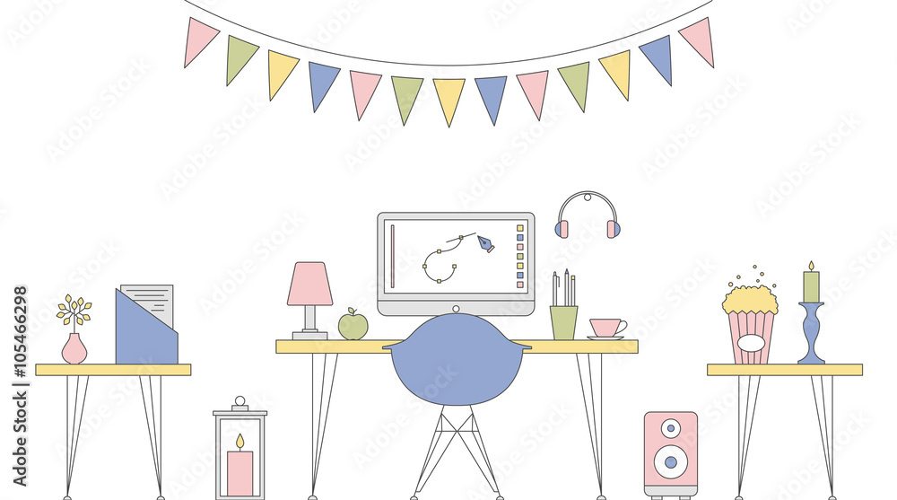 Vector Thin Line Flat Icons, Workspace, Workplace Vector Thin Line Flat Icons, Workspace, Workplace