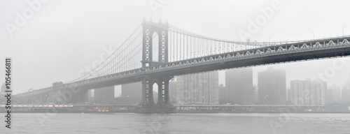 Manhattan Bridge in a fog.