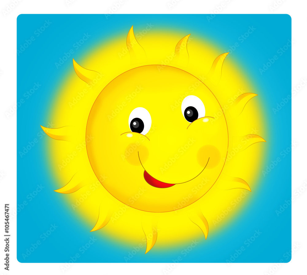 Cartoon scene with weather - happy sun - illustration for children