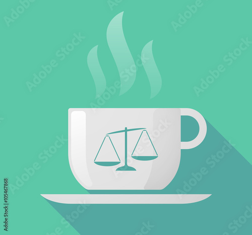 Long shadow cup of coffee with   an unbalanced weight scale