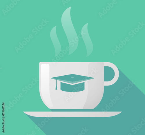 Long shadow cup of coffee with  a graduation cap