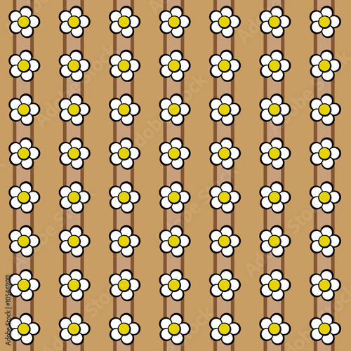 Floral pattern with daisies on dark and light brown background