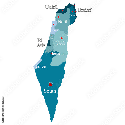 Israel map with regions on a white background