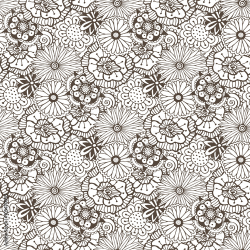 Floral vector background for coloring book page or textile design. Seamless pattern