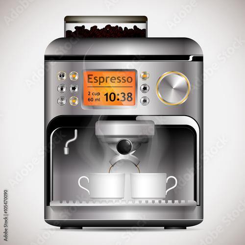 coffee machine with cups isolated on gray