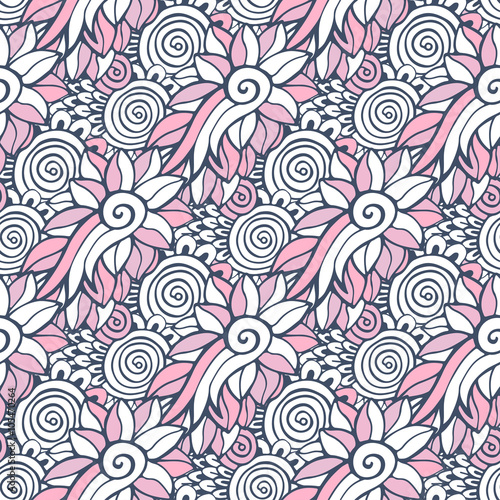 Seamless background in vector for adult coloring book page or textile design. Fashion floral pattern