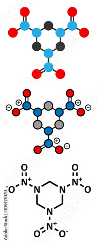 RDX (cyclotrimethylenetrinitramine) explosive molecule.
