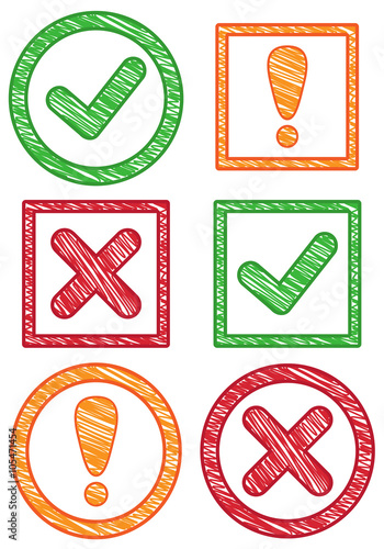Check mark, Cross and Exclamation point Icons