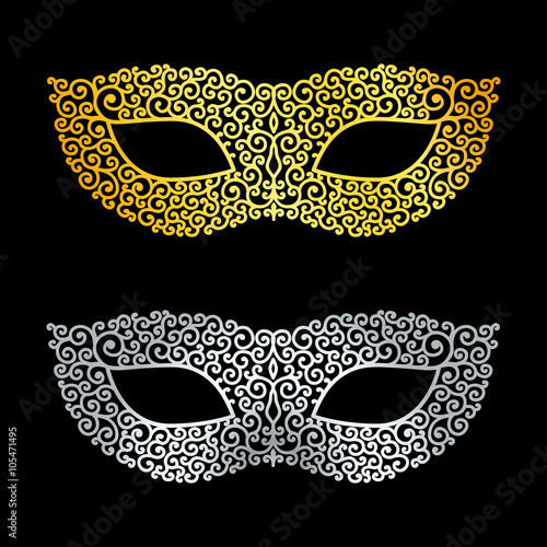 Vector illustration of golden and silver masks