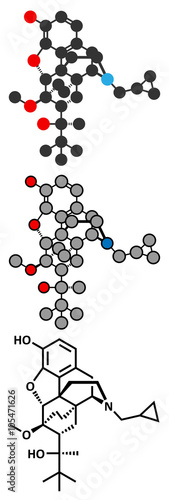 Buprenorphine opioid addiction and pain killer drug molecule.
