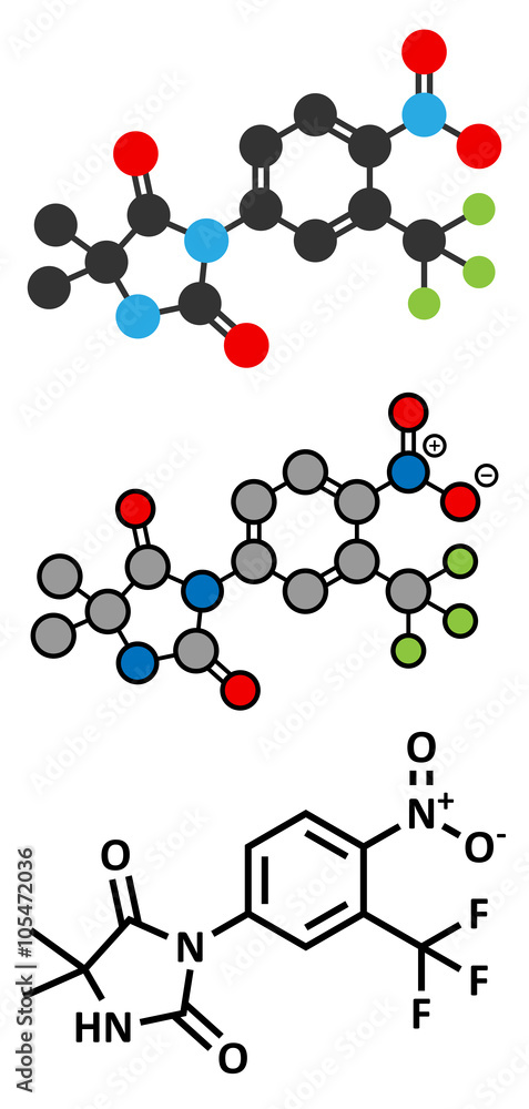 Nilutamide prostate cancer drug molecule (antiandrogen). Nilutamide prostate cancer drug molecule (antiandrogen).