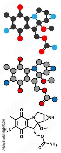 Mitomycin C cancer drug molecule.