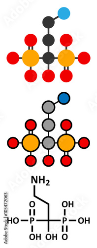 Pamidronic acid (pamidronate) osteoporosis drug molecule. photo