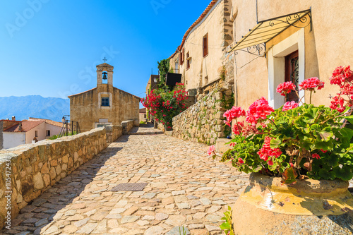 Typical church in small Corsican village of Sant' Antonino, Corsica, France photo