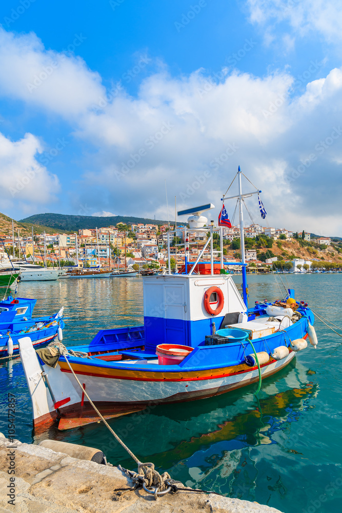 Traditional fishing boat in Pythagorion port on Samos island, Greece