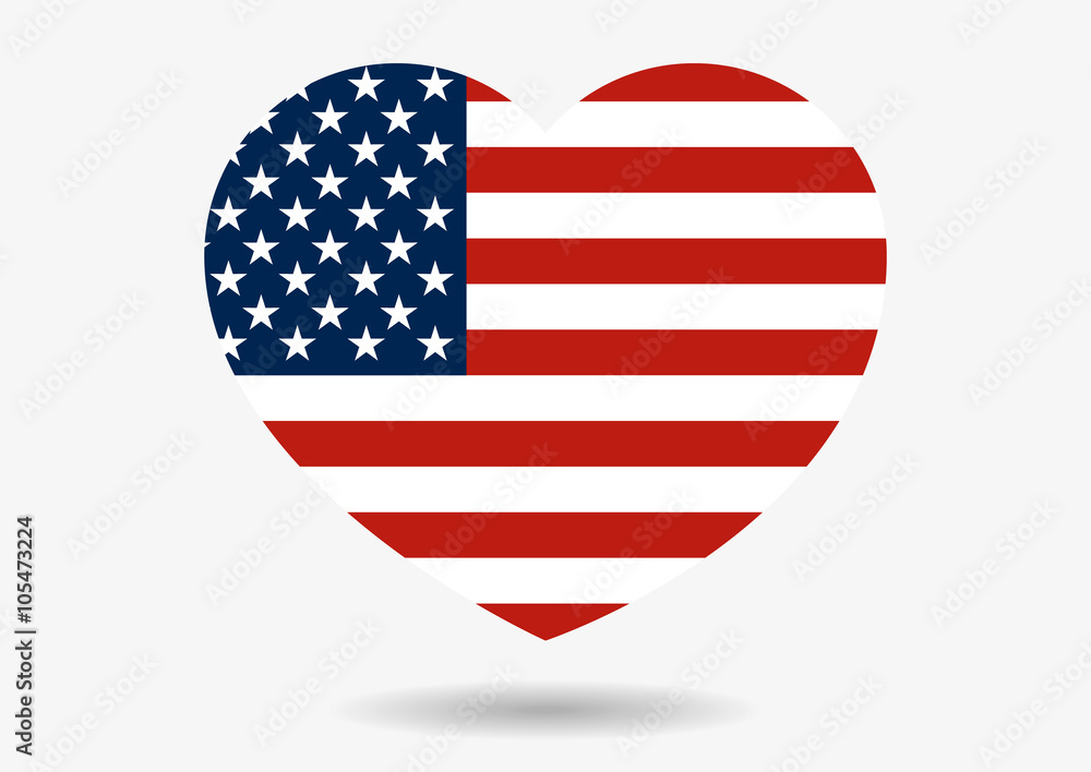 Illustration of USA flag in heart shape with shadow Illustration of USA flag in heart shape with shadow