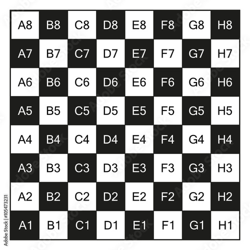 Chessboard with coordinates, isolated on white