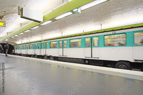 Paris, France, February 12, 2016: metro train in Paris, France. Metro is very popular transport in Paris