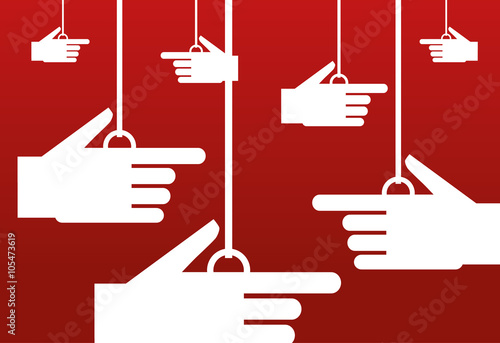 Stylized blank white hands pointing fingers in different directions with copy space