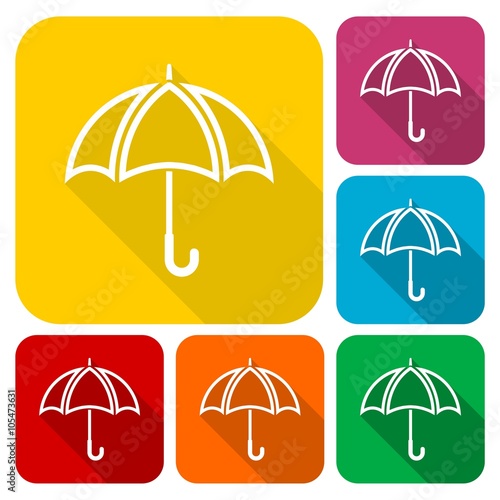 Umbrella icons set with long shadow