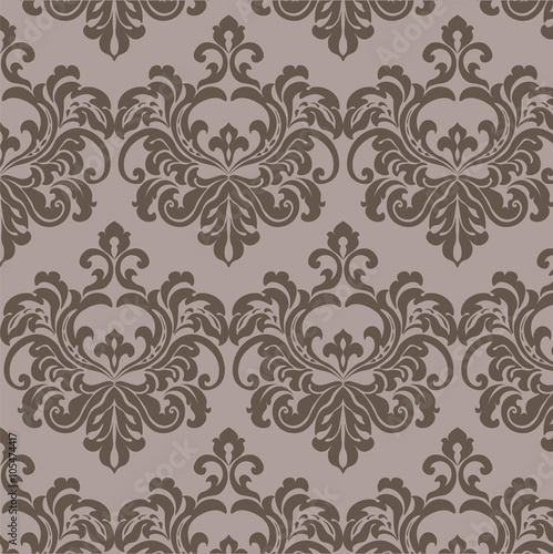 Vintage damask floral ornament pattern in chocolate color. Vector