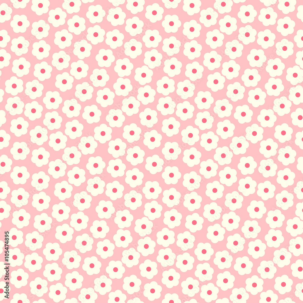 Pink flower seamless pattern. Cherry blossom spring pattern. Small daisies pink background print 