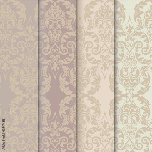 Floral ornament damask patterns collection. Elegant luxury textures for wallpapers, backgrounds and invitation cards. Trendy color pallet. Vector